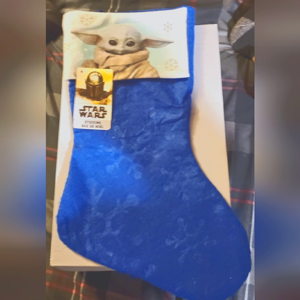 "BABY YODA" Christmas stocking, blue and white